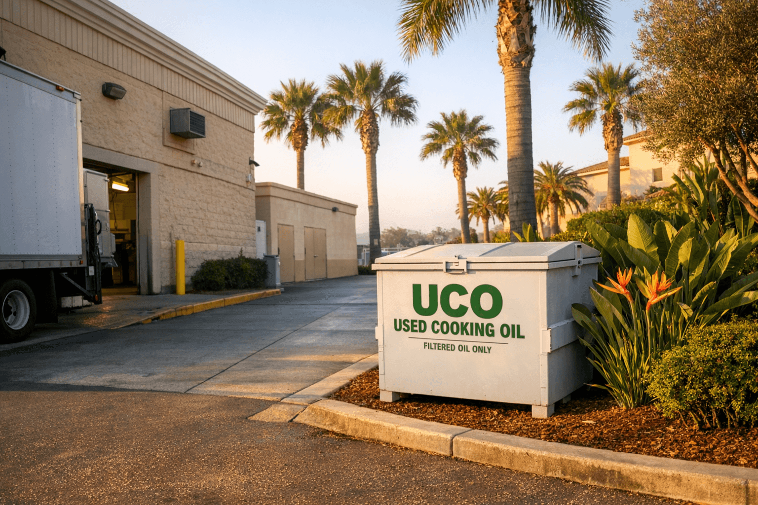 Clean hotel loading dock area with no visible grease or waste containers