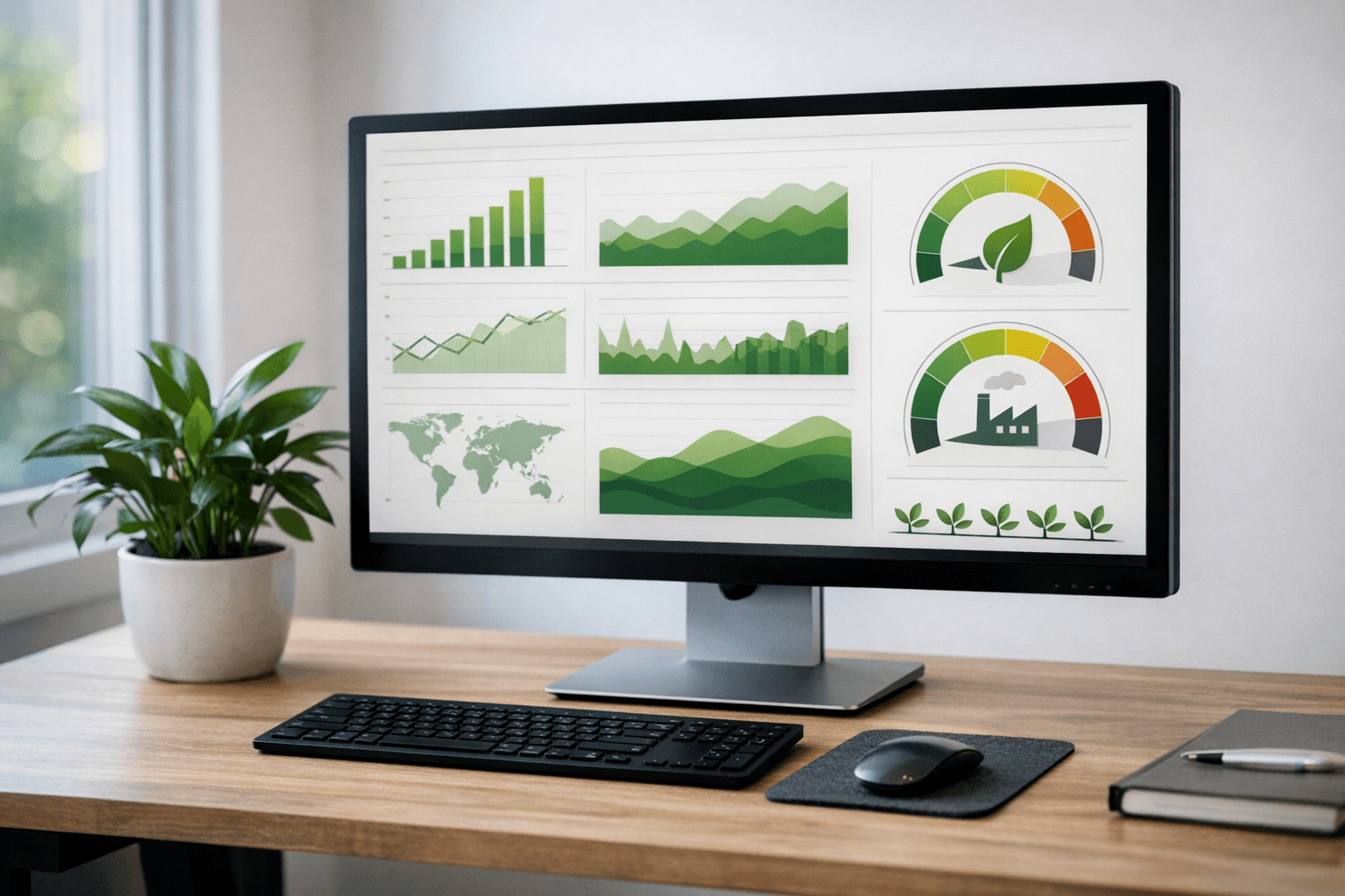 ESG impact report dashboard showing carbon offset metrics from cooking oil recycling program