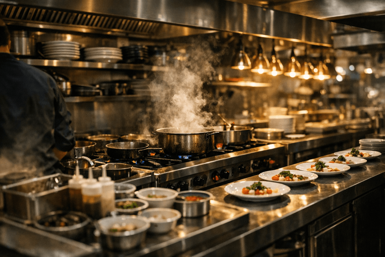 Restaurant kitchen staff focused on food preparation instead of grease management